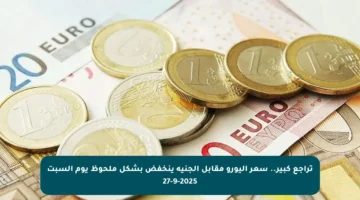 تراجع كبير.. سعر اليورو مقابل الجنيه ينخفض بشكل ملحوظ يوم السبت 27-9-2025